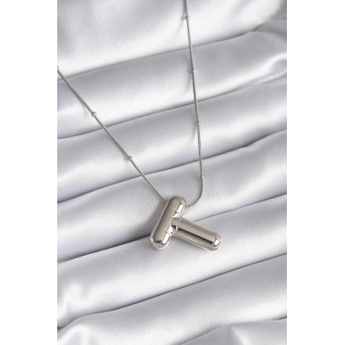 316L Çelik Gümüş Renk Bubble T Harf Model Kadın Kolye