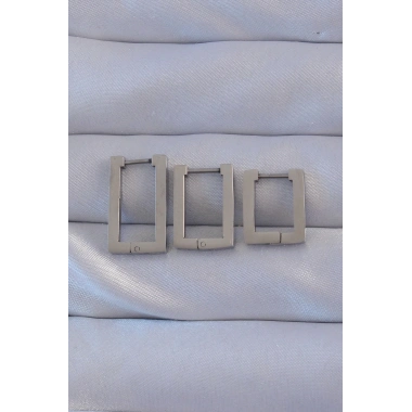 316L Çelik Gümüş Renk Dikdörtgen Küpe Seti