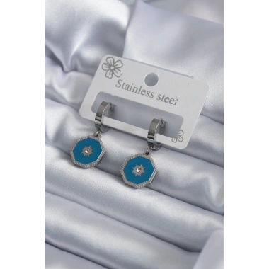 316L Çelik Gümüş Renk Geometrik Model Zirkon Taş Detay Kadın Küpe