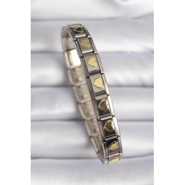 316L Çelik Gümüş Renk Gold Kalp İşleme Nomination Charm Bileklik