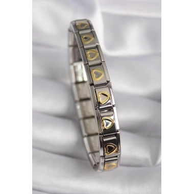 316L Çelik Gümüş Renk Gold Kalp İşleme Nomination Model Kadın Bileklik