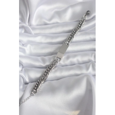 316L Çelik Gümüş Renk İsim Yazılabilir Plaka Model Kadın Bileklik