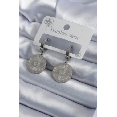 316L Çelik Gümüş Renk İşleme Detay Kadın Küpe