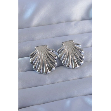 316L Çelik Gümüş Renk İstiridye Model Küpe