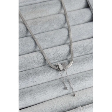 316L Çelik Gümüş Renk İtalyan Zincir Model Simli Kelebek Figür Kadın Kolye