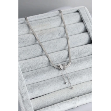 316L Çelik Gümüş Renk İtalyan Zincir Model Simli Kelebek Figür Kadın Kolye