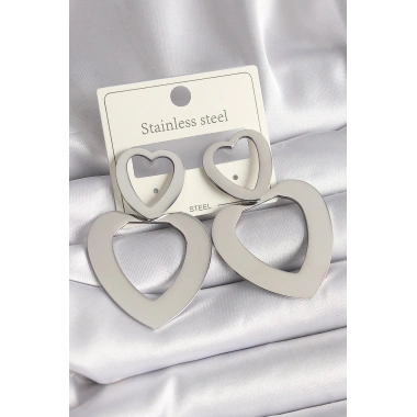 316L Çelik Gümüş Renk Kalp Model Kadın Küpe