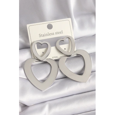 316L Çelik Gümüş Renk Kalp Model Kadın Küpe