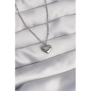 316L Çelik Gümüş Renk Kalp Model Love Kolye