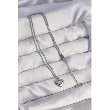 316L Çelik Gümüş Renk Kalp Model Love Kolye