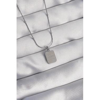 316L Çelik Gümüş Renk Kare Charm Model Kolye