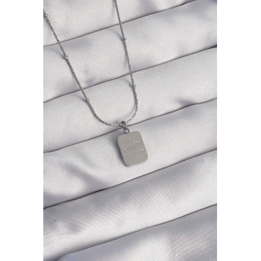 316L Çelik Gümüş Renk Kare Charm Model Kolye