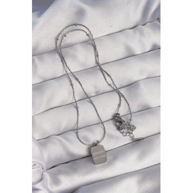 316L Çelik Gümüş Renk Kare Charm Model Kolye