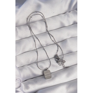 316L Çelik Gümüş Renk Kare Charm Model Kolye