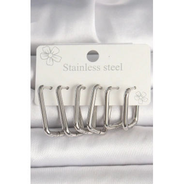 316L Çelik Gümüş Renk Kare Model Kadın Küpe Seti