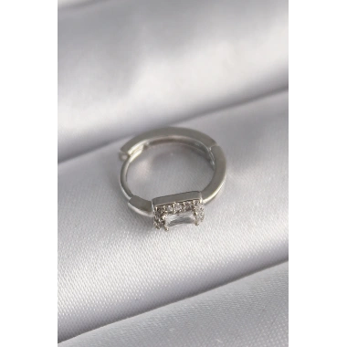 316L Çelik Gümüş Renk Kare Zirkon Taşlı Tragus Piercing