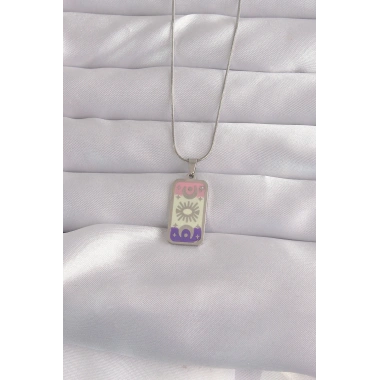 316L Çelik Gümüş Renk Karışık Mineli Ay Figür Tarot Kolye