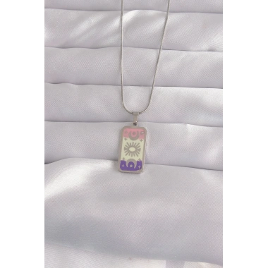 316L Çelik Gümüş Renk Karışık Mineli Ay Figür Tarot Kolye