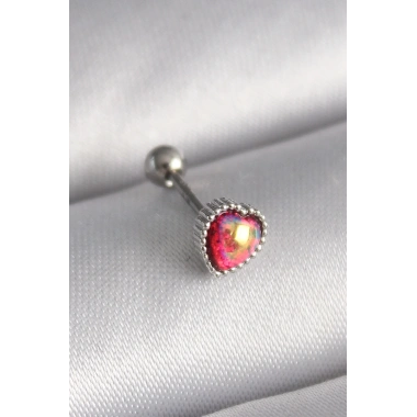 316L Çelik Gümüş Renk Kırmızı Mineli Kalp Tragus Piercing