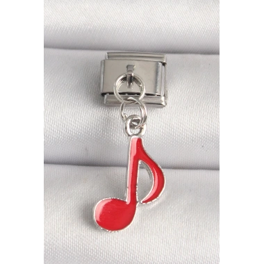 316L Çelik Gümüş Renk Kırmızı Müzik Nota Model Nomination Charm