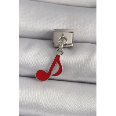 316L Çelik Gümüş Renk Kırmızı Nota Model Nomination Charm