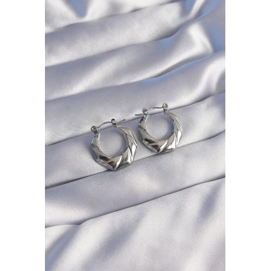 316L Çelik Gümüş Renk Kıvrımlı Görünüm Geometrik Model Küpe