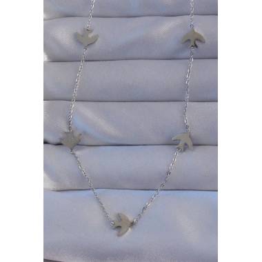 316L Çelik Gümüş Renk Kuş Model Kolye