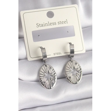 316L Çelik Gümüş Renk Kutup Yıldızı İşleme Kadın Küpe