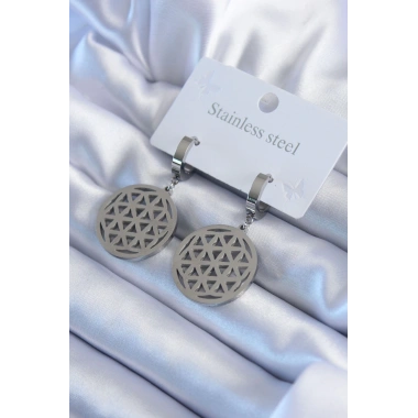 316L Çelik Gümüş Renk Lotus Model Kadın Küpe