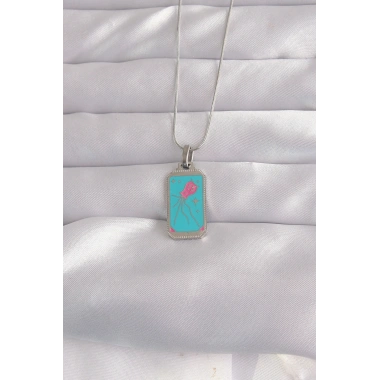 316L Çelik Gümüş Renk Mavi Mineli Tarot Kolye