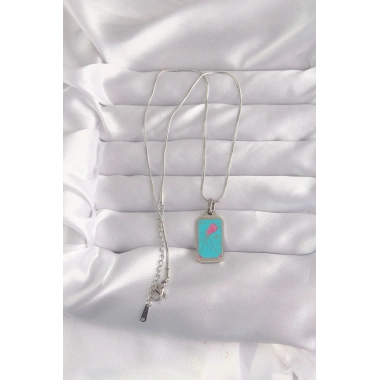 316L Çelik Gümüş Renk Mavi Mineli Tarot Kolye