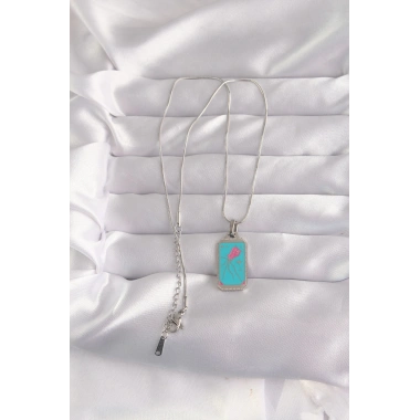 316L Çelik Gümüş Renk Mavi Mineli Tarot Kolye