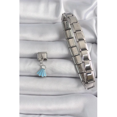 316L Çelik Gümüş Renk Mavi Renk Sallantı Elbise Model Nomination Charm