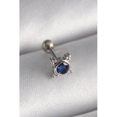 316L Çelik Gümüş Renk Mavi Zirkon Taşlı Tragus Piercing