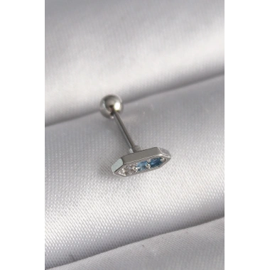 316L Çelik Gümüş Renk Mavi Zirkon Taşlı Tragus Piercing