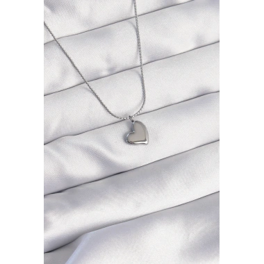 316L Çelik Gümüş Renk Minimal Kalp Tasarımlı Kolye