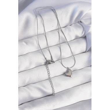 316L Çelik Gümüş Renk Minimal Kalp Tasarımlı Kolye