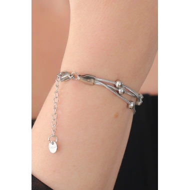 316L Çelik Gümüş Renk Minimal Top Figür Kadın Bileklik