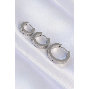 316L Çelik Gümüş Renk Model 3lü Halka Küpe