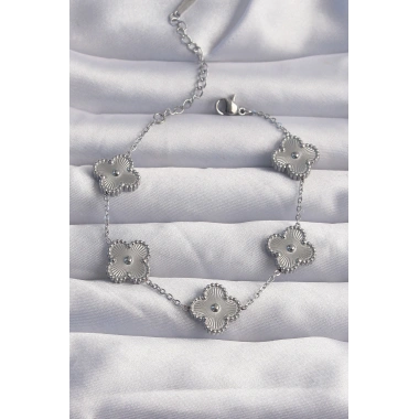 316L Çelik Gümüş Renk Motifli Yonca Bileklik