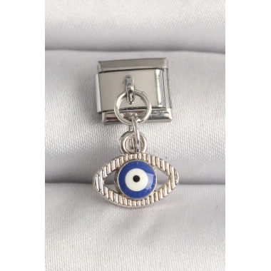 316L Çelik Gümüş Renk Nazar Boncuk Detaylı Göz Model Nomination Charm