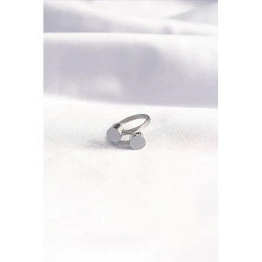 316L Çelik Gümüş Renk Oval Aksesuarlı Burgu Model Bileklik ve Yüzük Kombini