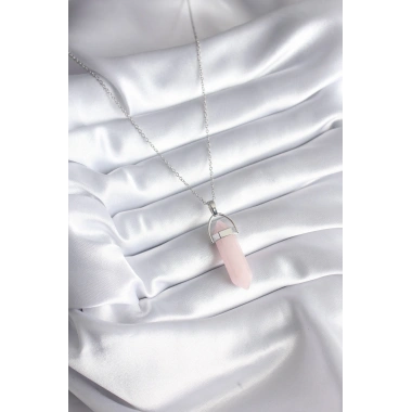316L Çelik Gümüş Renk Pembe Taşlı Kadın Kolye