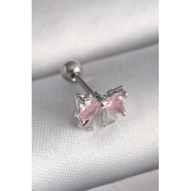 316L Çelik Gümüş Renk Pembe Zirkon Taşlı Fiyonk Tragus Piercing