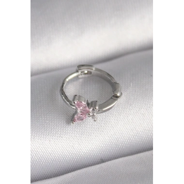 316L Çelik Gümüş Renk Pembe Zirkon Taşlı Kelebek Model Tragus Piercing