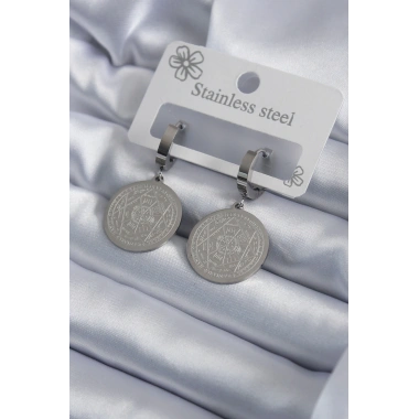 316L Çelik Gümüş Renk Pentagram Yıldızı İşleme Kadın Küpe