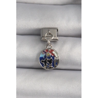 316L Çelik Gümüş Renk Sallantı Dünya Model Nomination Charm