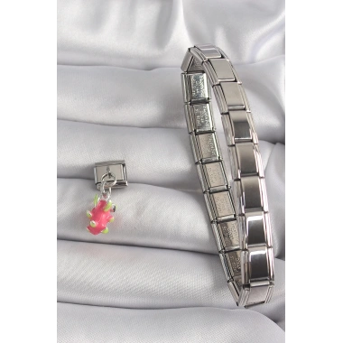 316L Çelik Gümüş Renk Sallantı Ejder Meyvesi Model Nomination Charm