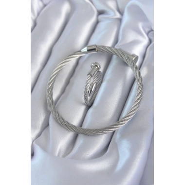 316L Çelik Gümüş Renk Sarmal Model Erkek Bileklik Yüzük Kombini