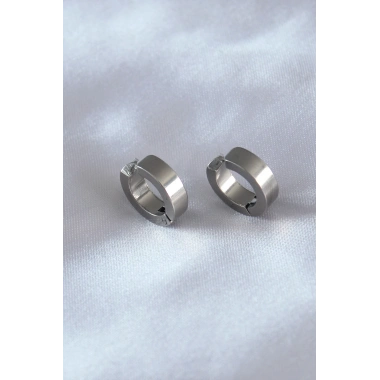 316L Çelik Gümüş Renk Sıkıştırmalı Erkek Küpe